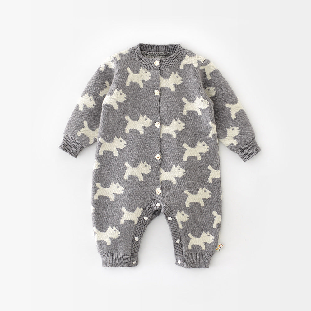 Grey Puppy Knit Romper