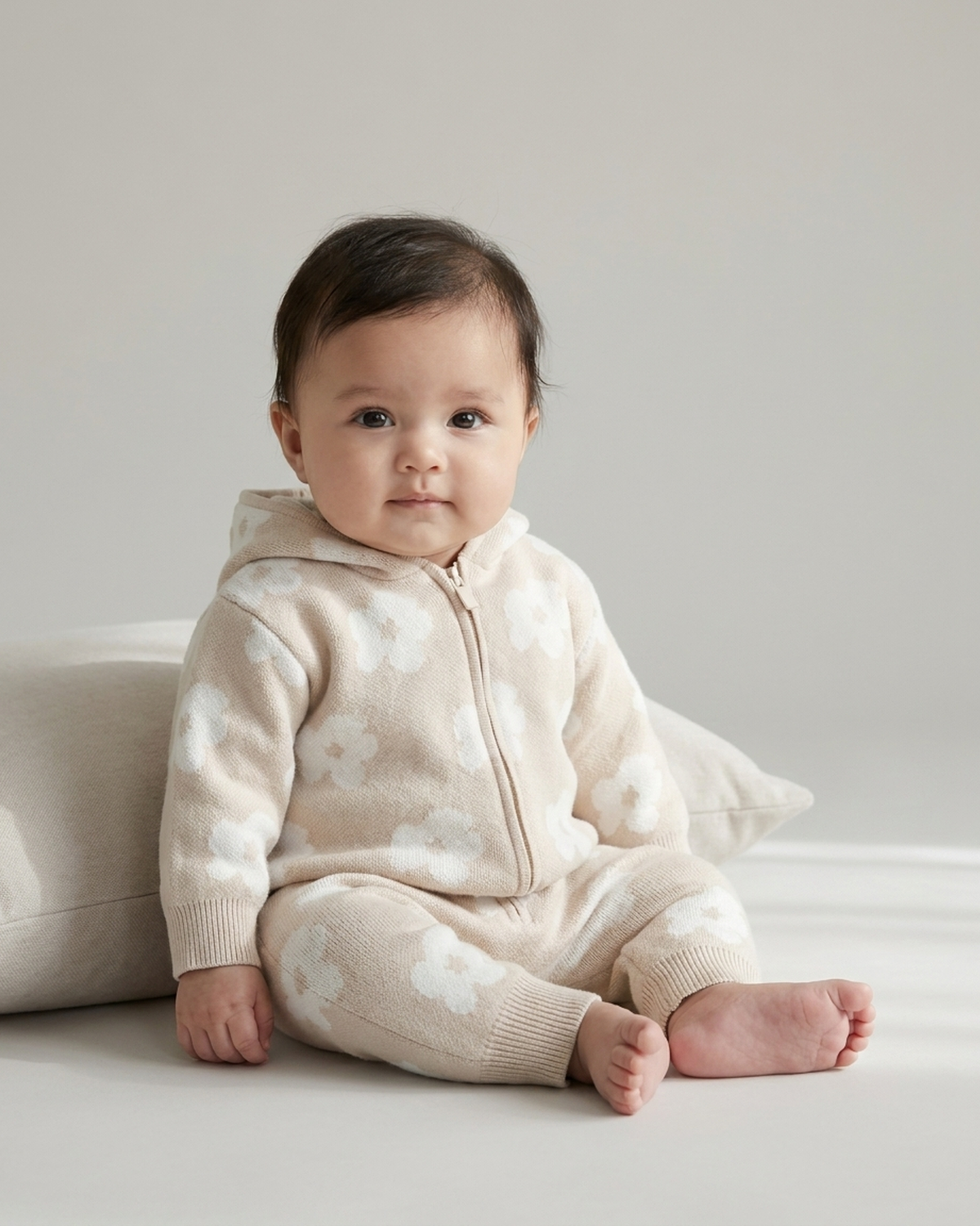 Flower Knit Hooded Romper