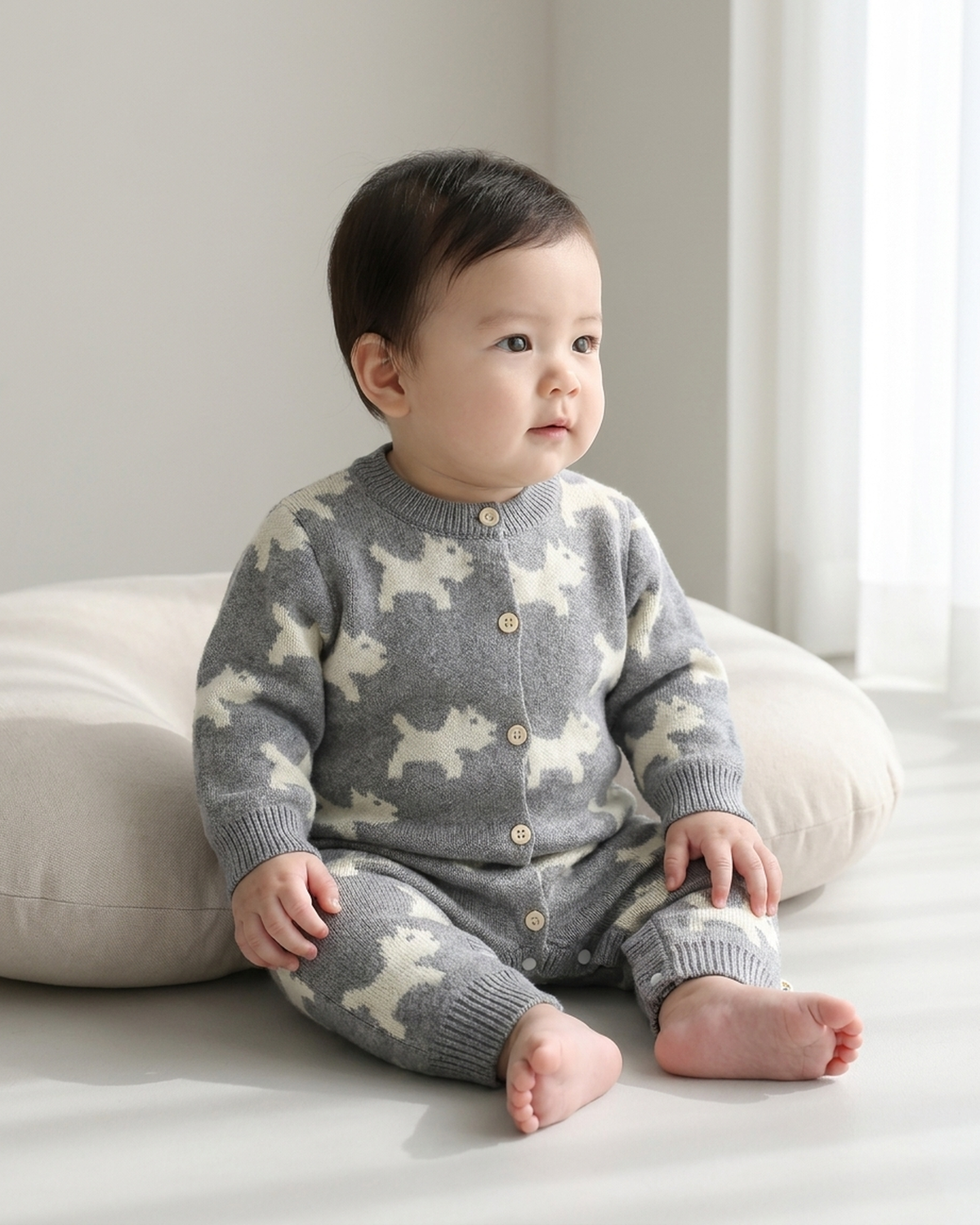 Grey Puppy Knit Romper