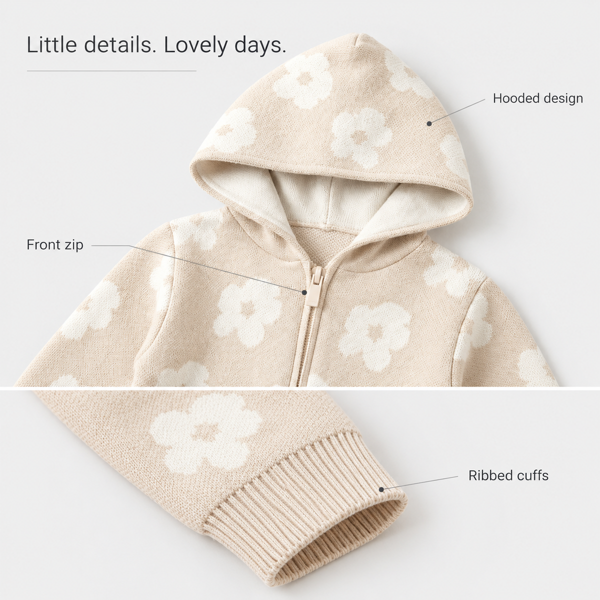 Flower Knit Hooded Romper