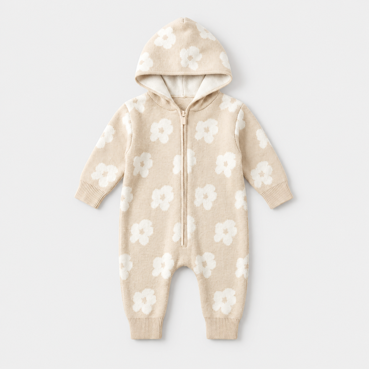 Flower Knit Hooded Romper