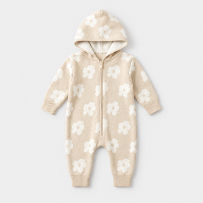 Flower Knit Hooded Romper