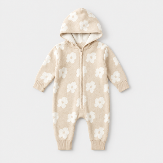 Flower Knit Hooded Romper