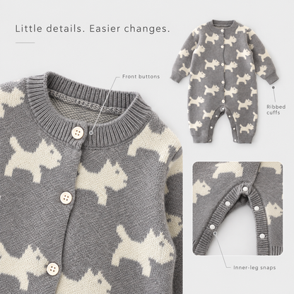 Grey Puppy Knit Romper