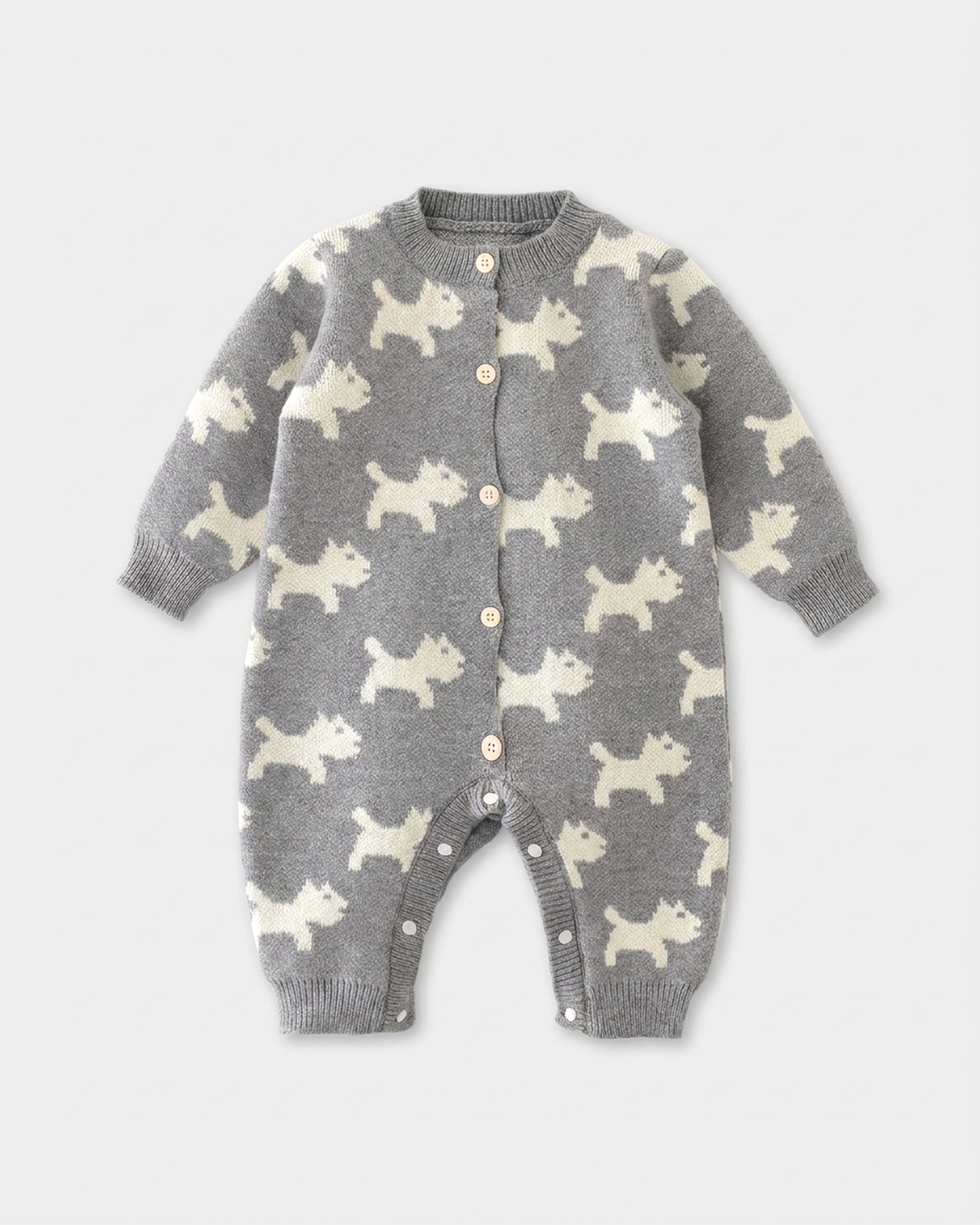 Grey Puppy Knit Romper